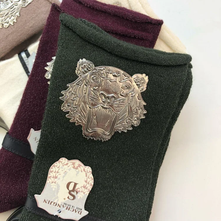 Уличные европейские носки без пятки с головой тигра для съемок женские зимние теплые Модные Винтажные носки для девочек всех размеров от 35 до 42, 1 пара