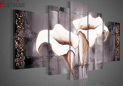

CLSTROSE Rushed No Framed 5 Piece Lily Fashion Flower Wall Art Home Decoration Canvas Painting On Handmade Luxury Oil Painting