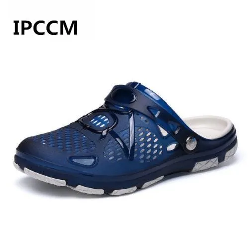

IPCCM Summer Men's Beach Breathable Slippers Tpu Garden Mule Clogs Shoes For Men Male Sandals Hole Shoes Soft Leisure