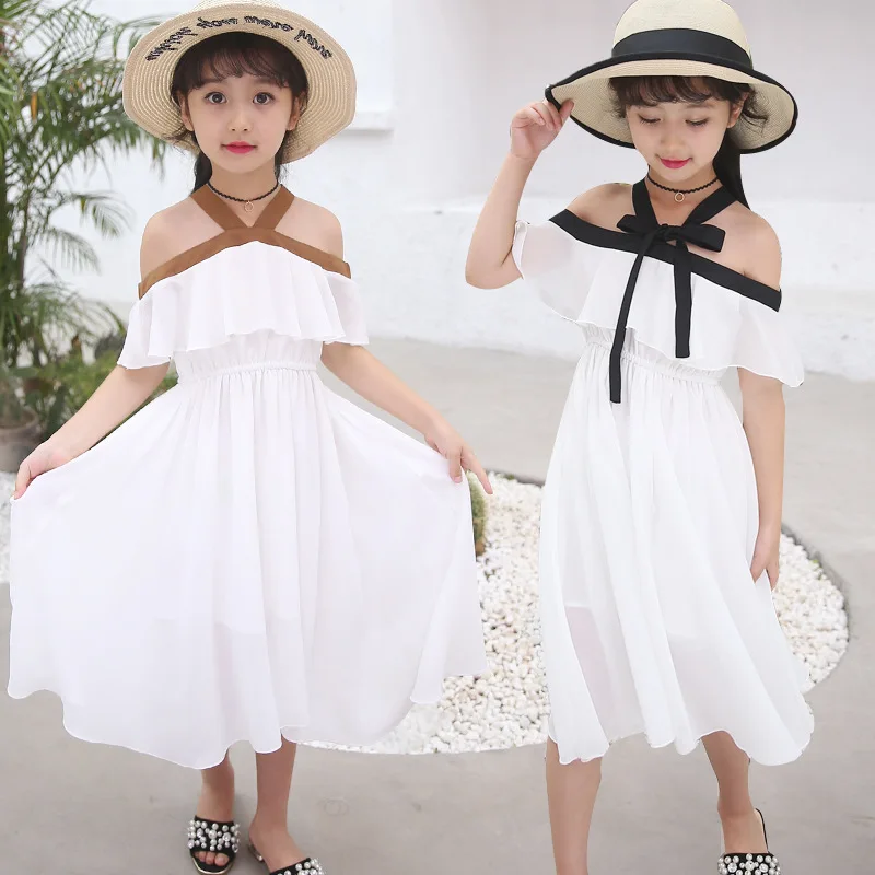 

Girls' Summer Ruffles Off Shoulder Dress 2018 New Korean Sweet Summer Girls Dress Children Sleeveless Princess Dance Elsa Dress