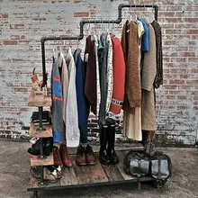 Кантри стиль вешалка для одежды промышленный Лофт трубы деревянный стеллаж для одежды Многофункциональный стеллаж для хранения одежды/вешалка для одежды полка