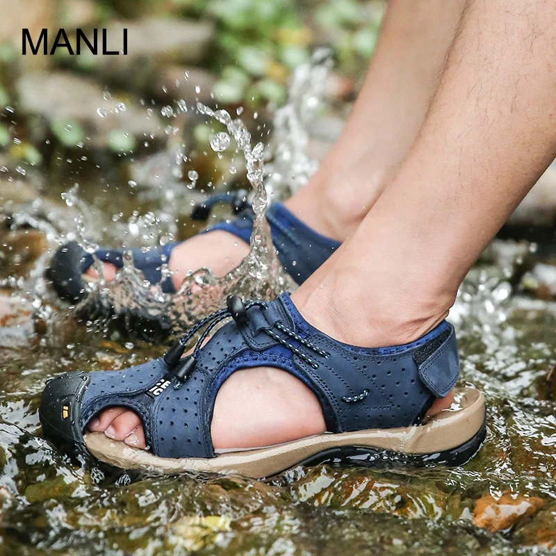 

MANLI Large Size 47 Summer Men Outdoor Sandals Hiking Trekking Shoes Rubber Sandals Air Mesh Wading Quick Dry Beach Male