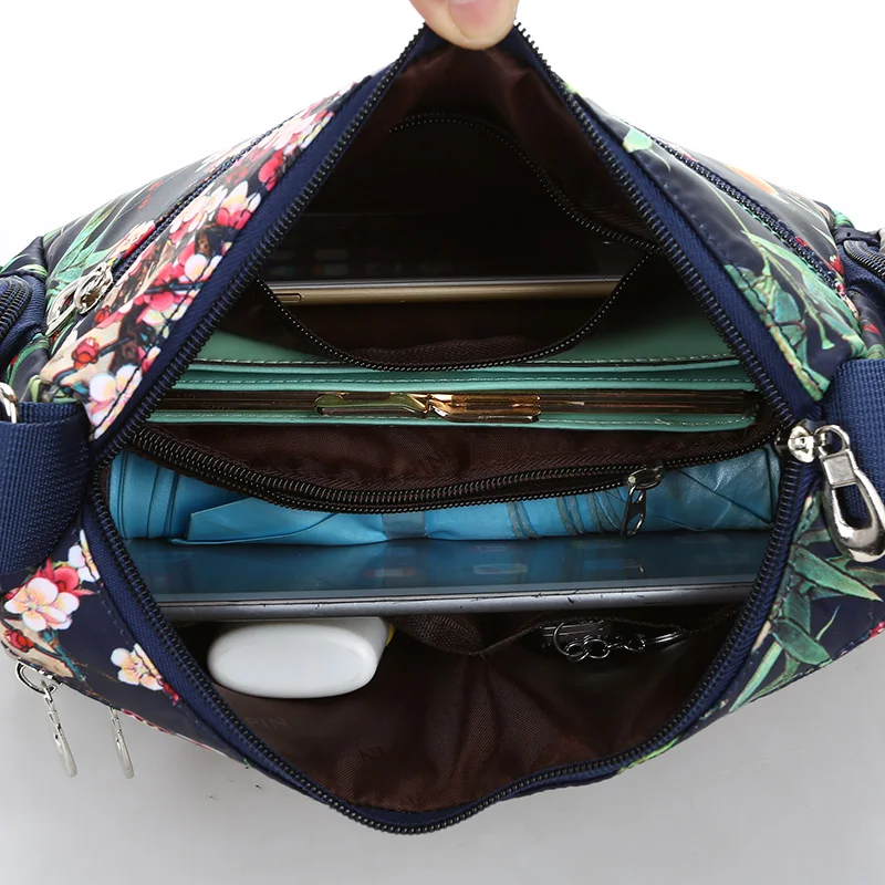 Женская сумка через плечо с национальным цветочным узором, Высококачественная Водонепроницаемая нейлоновая сумка через плечо, модная женская сумка-мессенджер с несколькими карманами