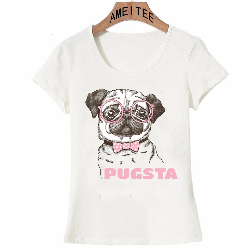 Harajuku Pug star print T Shirt Women Elegant style Hipster Pug Girl T
