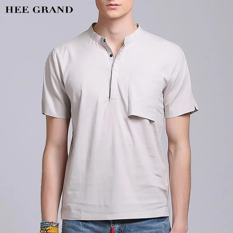 

HEE GRAND Men Short Sleeve T- Shirts 2017 New Arrival Stand Collar Casual Breathable Cotton Liner Material Top Tees MTS2351