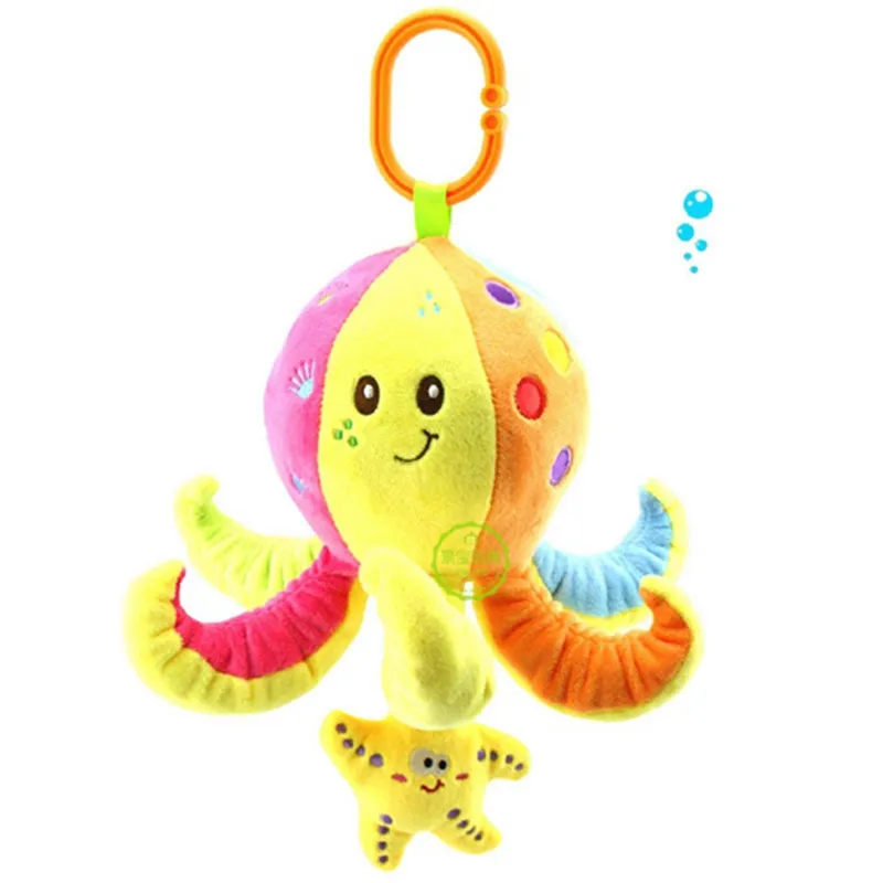 28cm-soft-stuffed-sea-animal-plush-Toy-baby-rattles-cartoon-car-hanging-strollers-musical-toys-octopus (5)