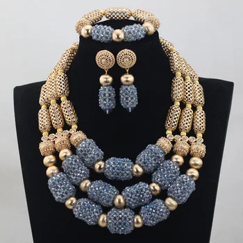 

3 rows Crystal Beads Jewelry Sets 2017 new African Wedding Gold Mix Color/PurpleNecklace African Accessory Free ShippingABH049