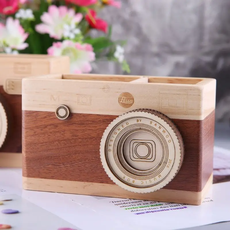 Креативная камера узор деревянная ручка Карандаш Чехол подставка для настольного компьютера коробка для хранения мелочей многоцелевой
