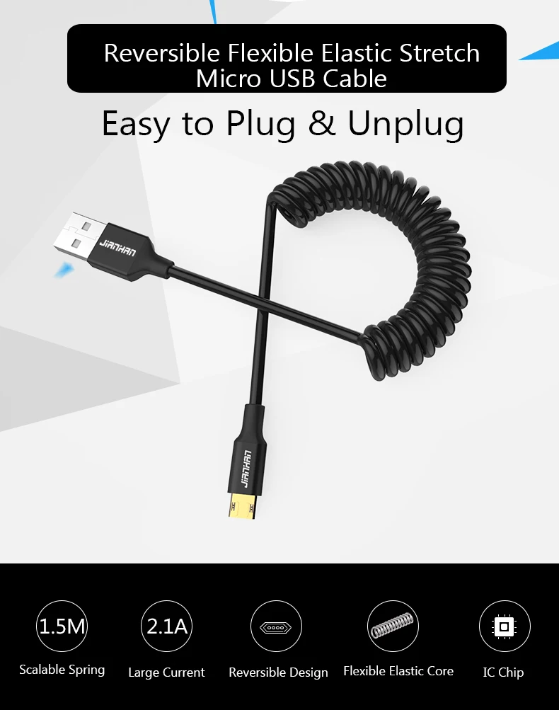 Micro usb кабель Весна Реверсивный USB зарядное устройство 2.1A Гибкая Быстрая зарядка Micro для samsung Xiaomi huawei Android мобильный телефон