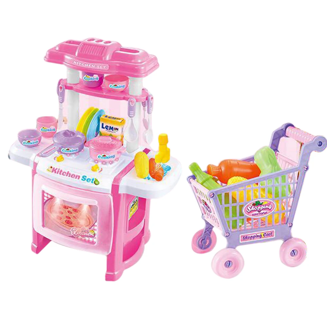 Children Funny Pretend & Play Emulational Dining Table Shopping Trolley with Acousto-optical Early Educational Toys For Children