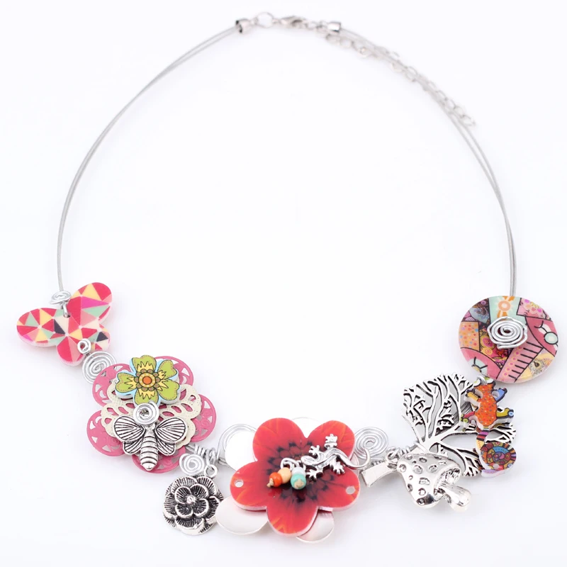 

Bonsny Spring style gecko New 2016 iron flower necklace fashion necklace & pendant for girls woman lovely chain necklace