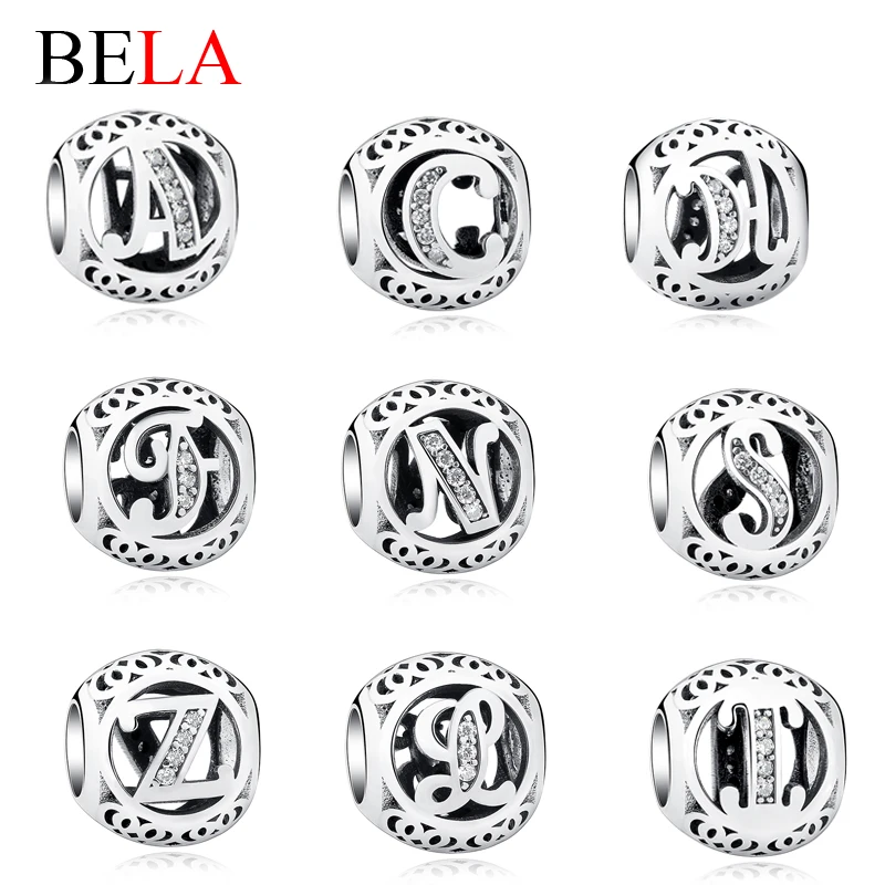 100% Authentic Sterling Silver 925 Jewelry Crystal Alphabet Letter A-Z Charm Fit Pandora Bracelet Bangle Original Jewelry Making
