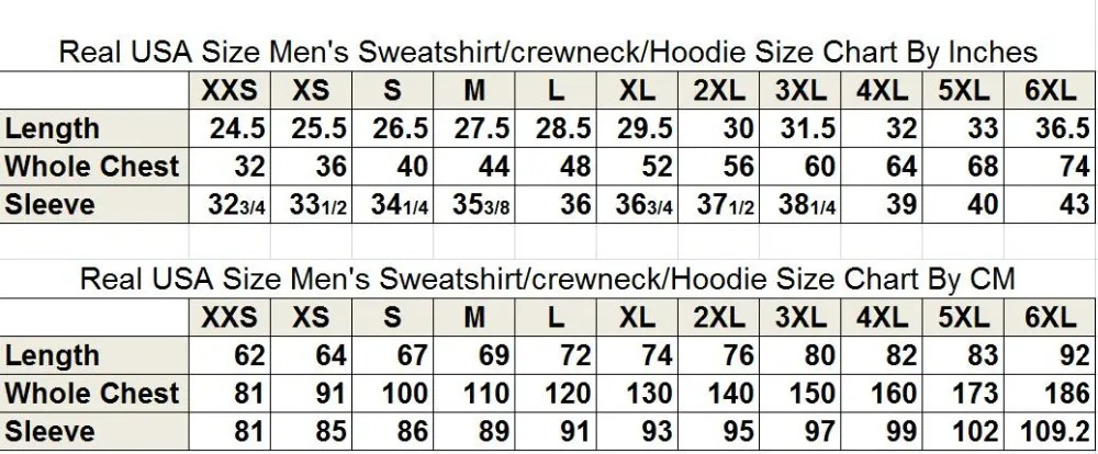 Hoodie Us Size Chart