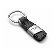 1Pcs Metal Leather Car Keychain Key Ring Auto Keyring For Audi Q5 RS Emblem Badge Key Holder