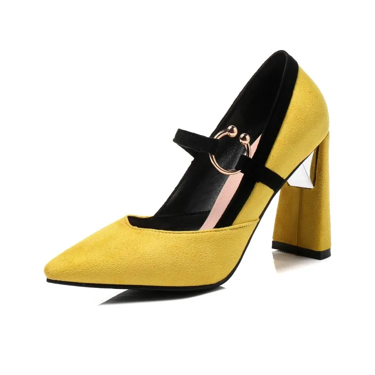 Новинка; сезон весна-осень; вечерние туфли на высоком каблуке; большие размеры 33-46; модная женская обувь с острым носком и металлическими украшениями; zapatos mujer - Цвет: yellow