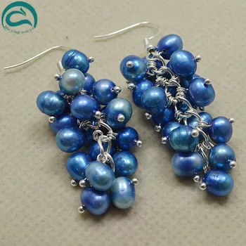 

Blue Grape Pearl Earrings,100% Natural Freshwater Pearl Women Jewellery,925 Stering Silver Dangle Earring,More Color For Choose