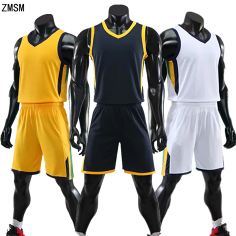 

ZMSM Kids Adult Basketball Jerseys Kit Children Sportswear Men Basketball Uniforms Training Suit Vest Double Pocket Shorts JY827