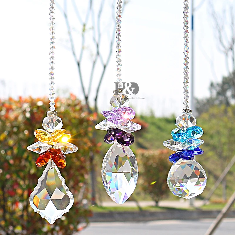 H&ampD 3pcs Crystal Guardian Angel Ball Prism Rainbow Maker Hanging Suncatcher Window Sun Cacther with Octagon Beads for Gifts |