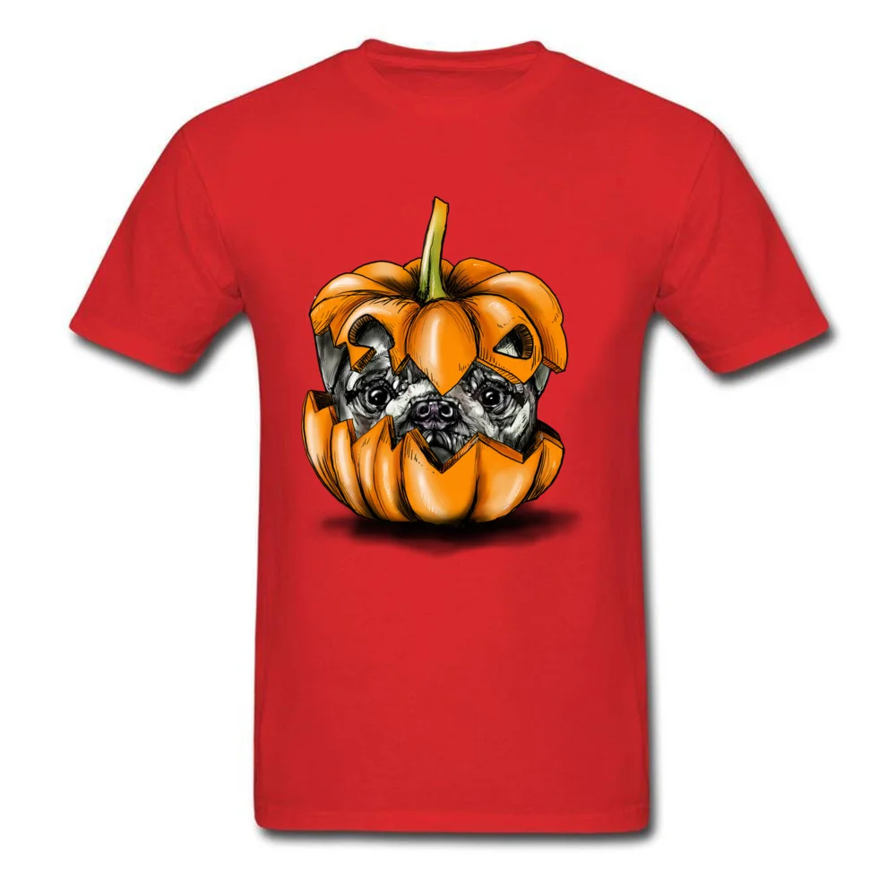 Halloween Pumpkin Pug Casual T Shirt for Students 100% Cotton Fabric Fall Round Collar Tshirts Classic Tops Shirts New Arrival Halloween Pumpkin Pug red