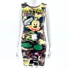 2018 vestido de verano a la moda sin mangas estampado cuello redondo Vestidos Vintage verde lindo ceñido al cuerpo Minivestido de fiesta mujeres