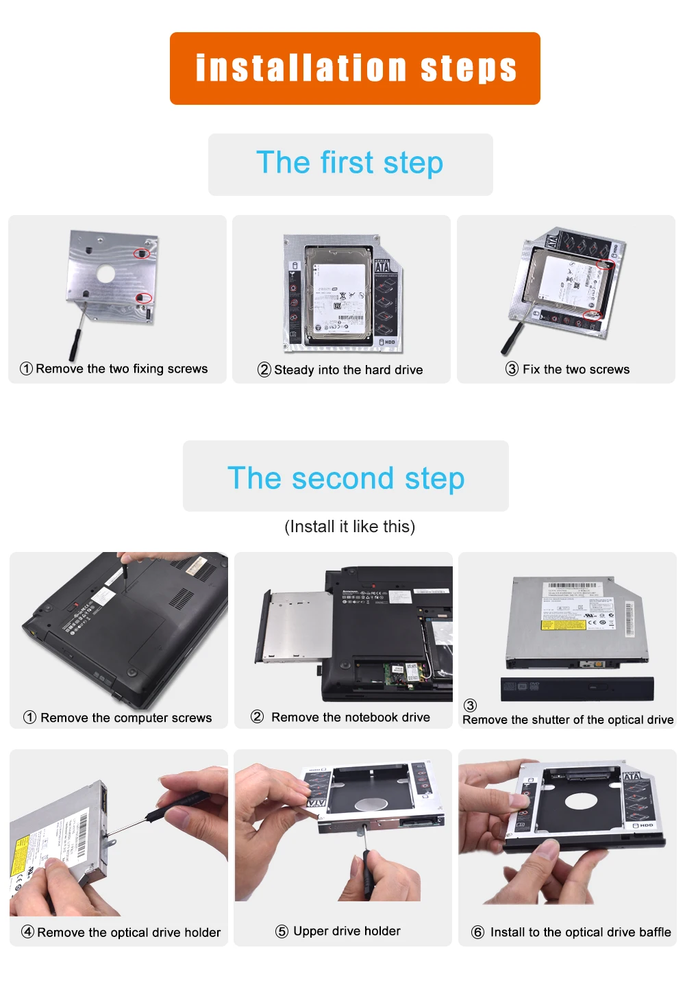 TISHRIC 10 шт. Лидер продаж Алюминий 2nd HDD Caddy 12,7 мм IDE/SATA для 2,5 ''чехол для SSD, HDD корпус для ноутбука ODD DVD проигрыватель компакт-дисков Встроенная память Optibay