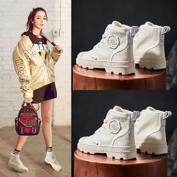 

Koovan Women's Candy Boots Ankle Shoes For Girls 2019 Autumn New Lace Up Boots Student Shoes Woman Canvas Shoes