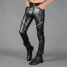 Мотоцикл искусственная кожа брюки мужские прямые повседневные штаны с защитой от ветра из искусственной кожи, обтягивающие штаны для мужчин Панталоны на заказ черный