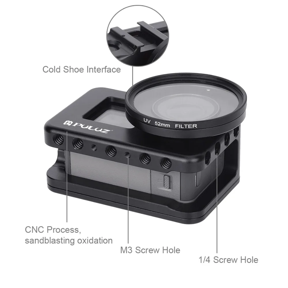 PULUZ корпус CNC алюминиевый сплав Защитная клетка и 52 мм УФ-Объектив& Холодный башмак база& Базовый адаптер для DJI Osmo экшн аксессуары