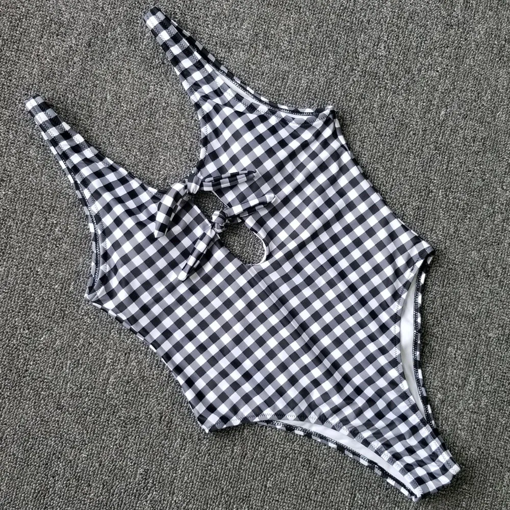 

New 2018 Swimwear One Piece Swimsuit Women Bodysuit Push Up Monokini Plaid Bathing Suit Swim Wear Beach Maillot De Bain Trikini
