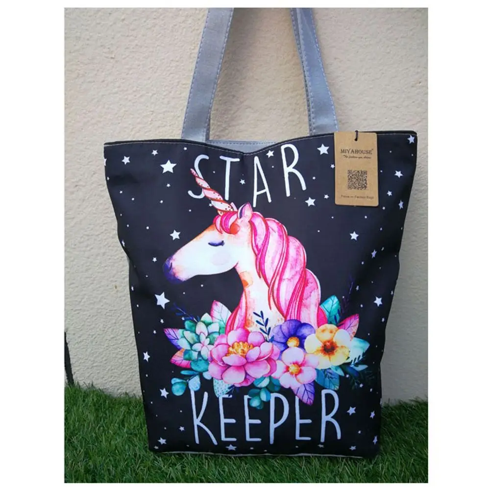 

1PC Fashion Women with Unicorn Canvas Shoulder Large Shopping Bag Beach Satchel School Handbag Accessories