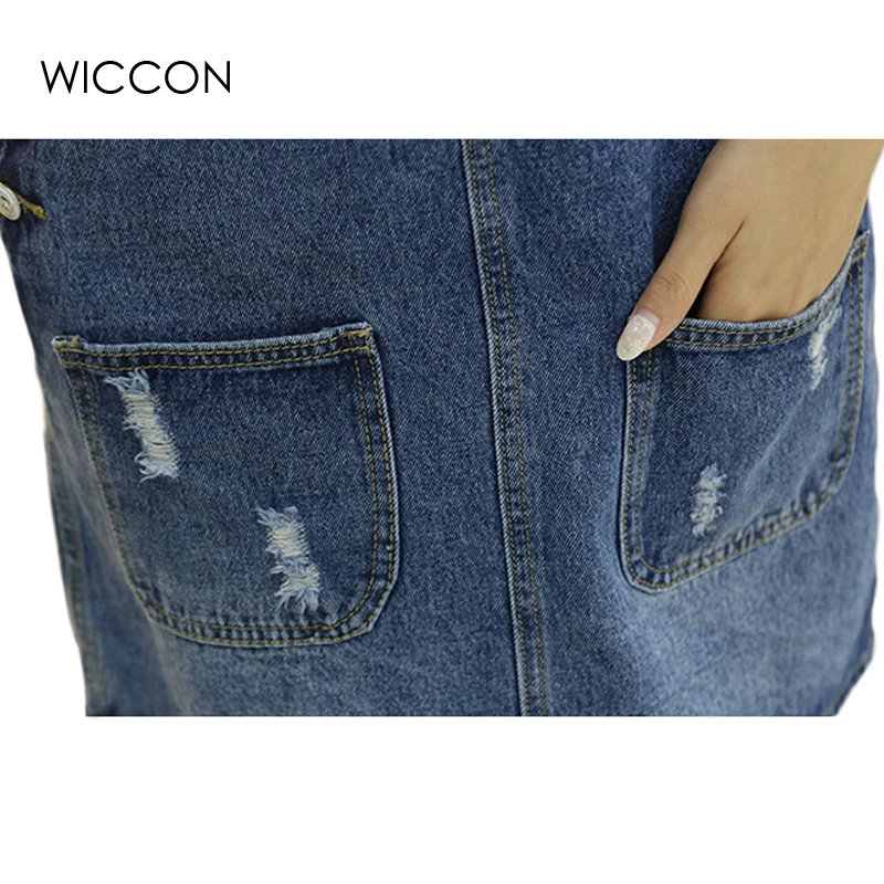 Spring Summer Denim Dresses Women Casual Jeans Sundresses Korean Fashion With Pocket Ripped Denim Blue Dress For Woman