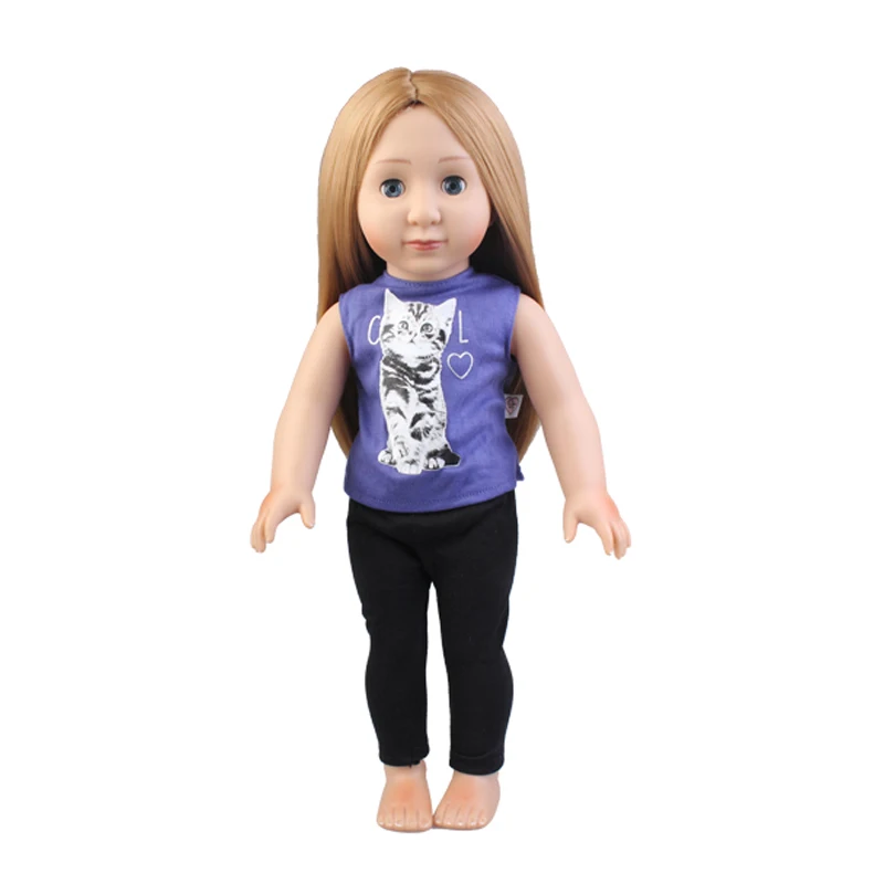 Кукла Talk Одежда для куклы 43 см аксессуары для куклы новорожденного и американская кукла фиолетовая футболка шорты крутая кошка одежда животных