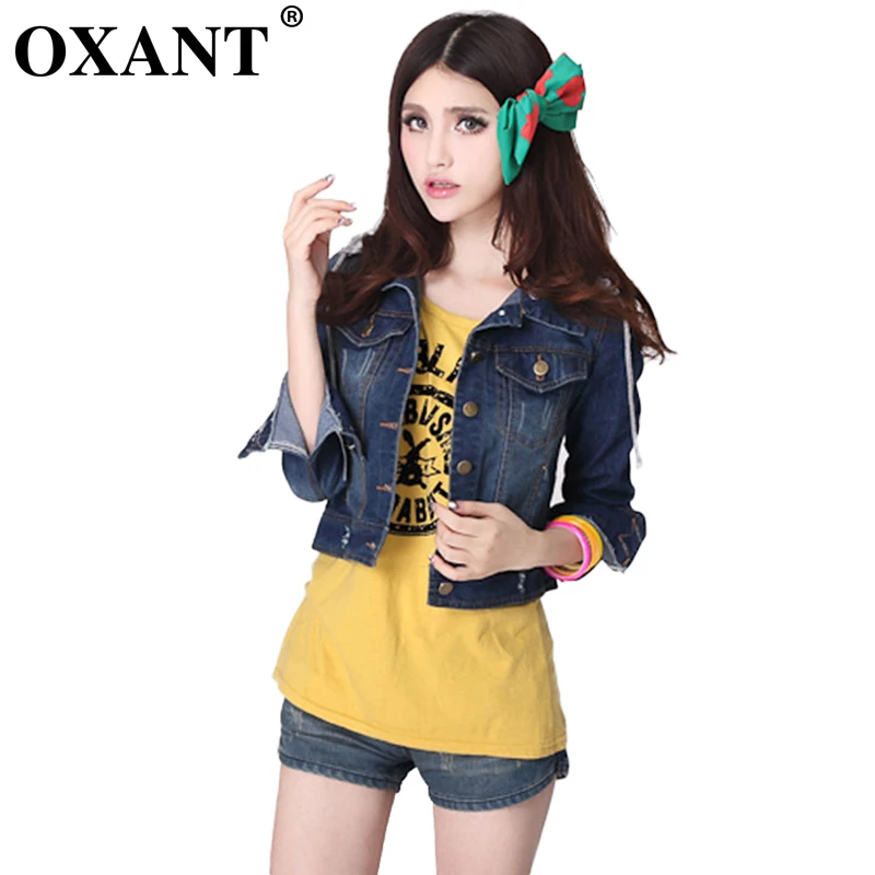OXANT 2018 Autumn Women Denim Short Jackets Casual Blue