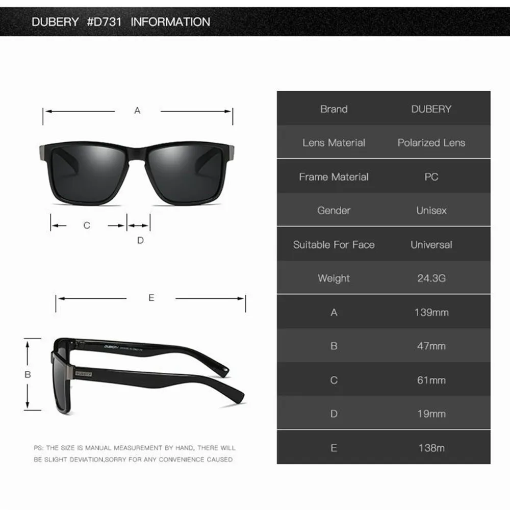 DUBERY, мужские поляризованные солнцезащитные очки, для вождения, для мужчин и женщин, спортивные очки, новые модные аксессуары, анти-УФ очки для велоспорта