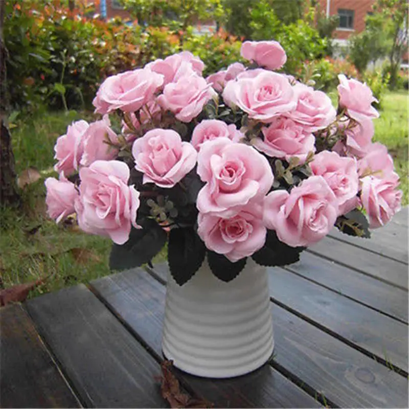 

New Artificial Fake Silk Rose Flowers 12 Heads Flower Bouquet Artificial Flowers Rose for Home Wedding Party Decoration