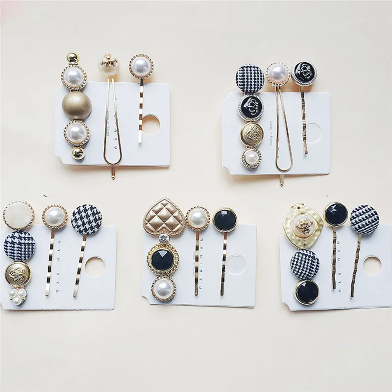

3 Pcs/Set Popular Metal Pearl Hair Clip Barrettes Irregular Acetate Bangs Women Girls Hair Pin Stick Hair Styling Accessories