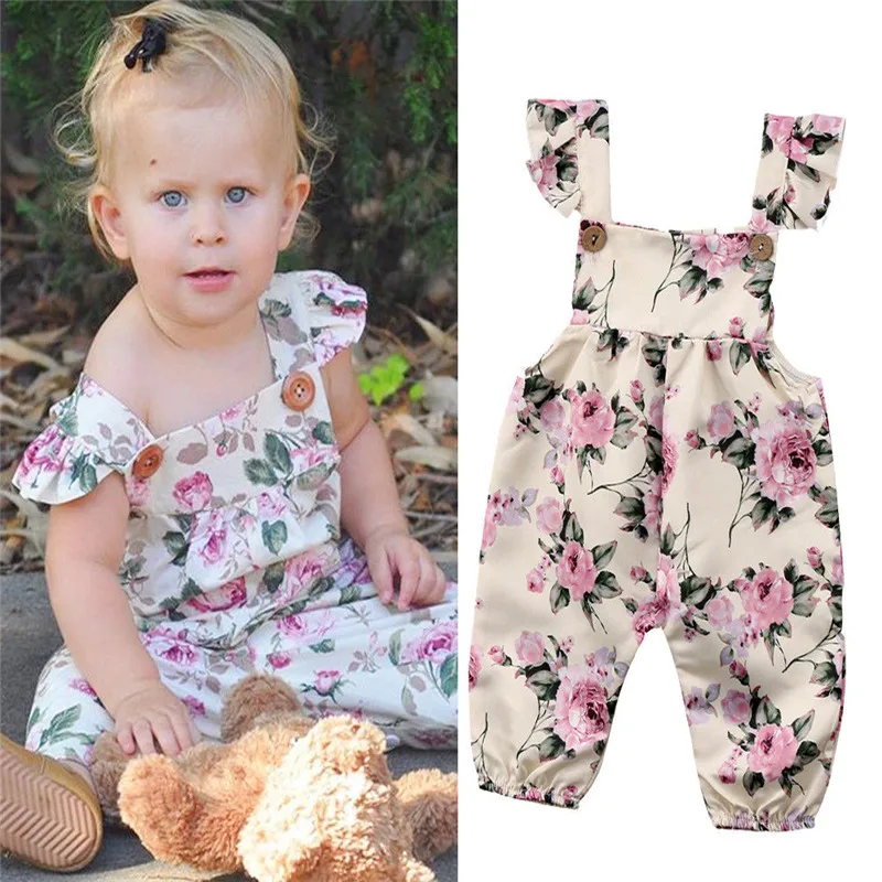 Cotton Bow Cute Floral Rompers Infant Baby Girl Clothes Lace Floral Ruffles Baby Girl Romper