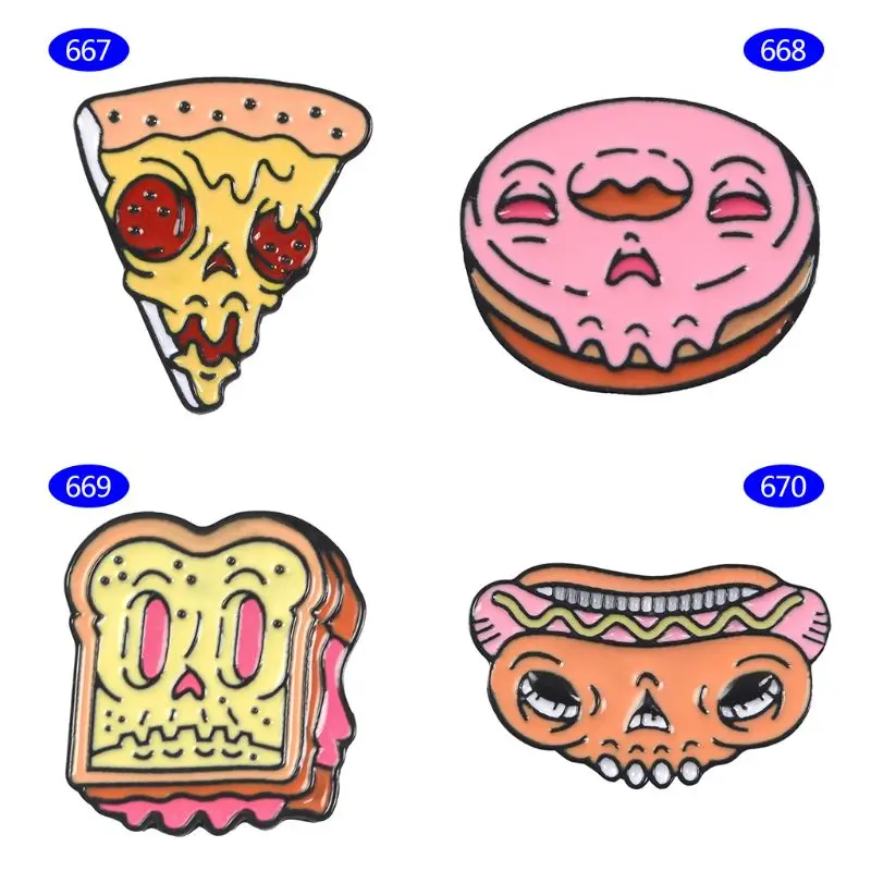 

Dessert Brooch Cute Cartoon Enamel Bread Pizza Creative Girls Gifts Clothes Jeans Jacket Badge Halloween Fancy Pins Pin Decorati