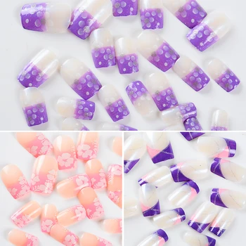 

Mtssii 24pcs Press on Kids False Nail Tips Flower Full Cover Pink Fake Nails Art Girls Children Acrylic Cute Patterns