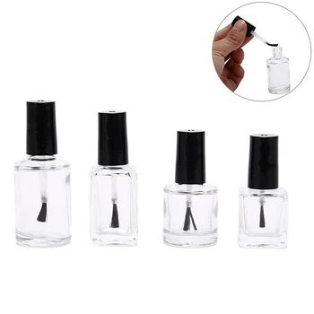 

10ml 15ml Empty Nail Polish Glass Bottle Clear Portable UV Gel Container Refilled Storage Box Square Round Makeup Tube Brush