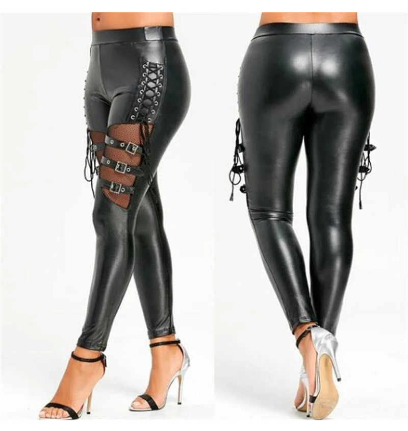 2019 New Hot Women's Sexy Faux Leather Tight Pants Black Matte Light Patent Leather PVC Latex Nightclub Pole Dancing Uniform  (5)