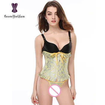 

Wholesale 14 steel boned waist trainer tight lacing waist cincher shaper underbust corset with g string 2838#