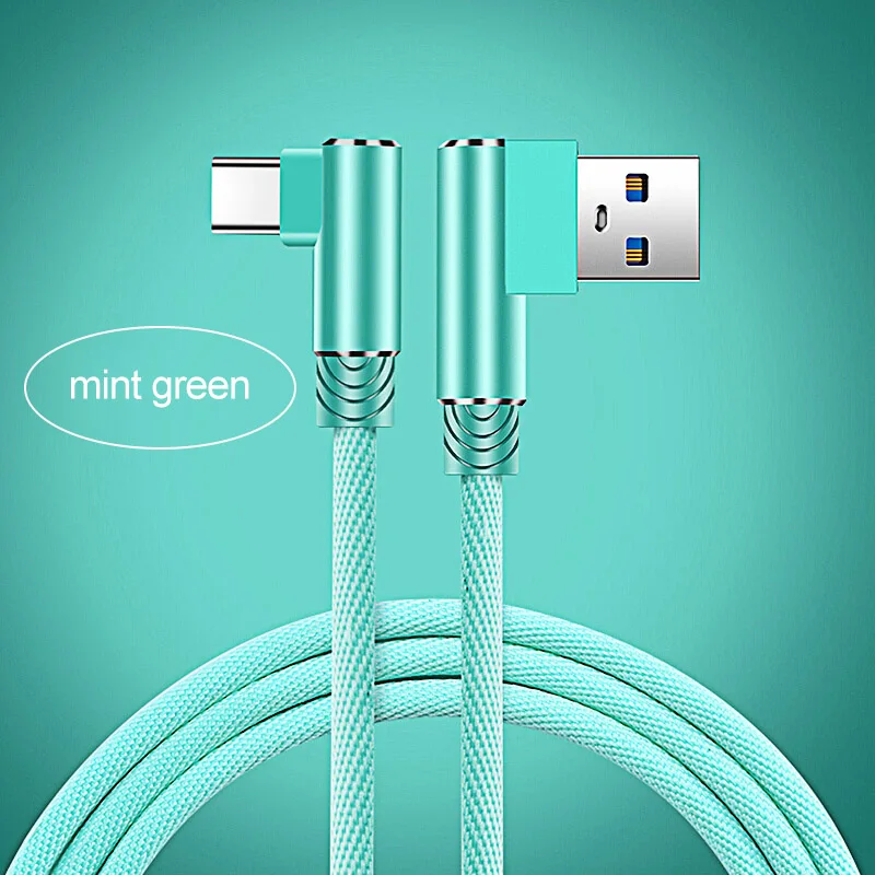 Кабель USB type C, 90 градусов, зарядный кабель для samsung S9 S10 S8 2A, быстрое зарядное устройство, кабель для передачи данных для Xiaomi Mi 9 huawei P30 P20 Mate20 - Цвет: Green