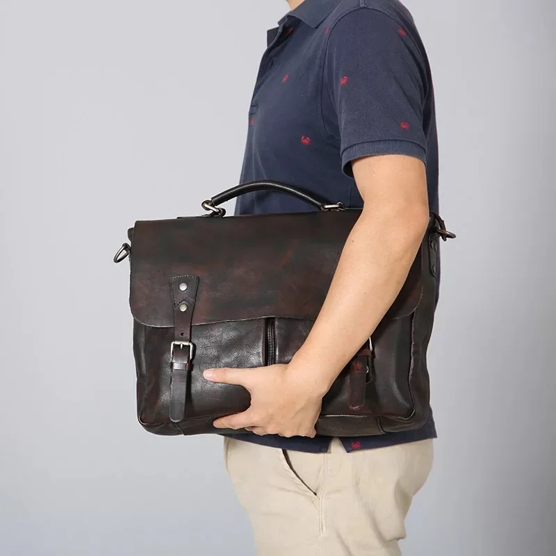 Повседневная мужская сумка из натуральной кожи, деловая сумка для ноутбука, ручная мужская сумка на плечо, Диагональная Сумка для компьютера