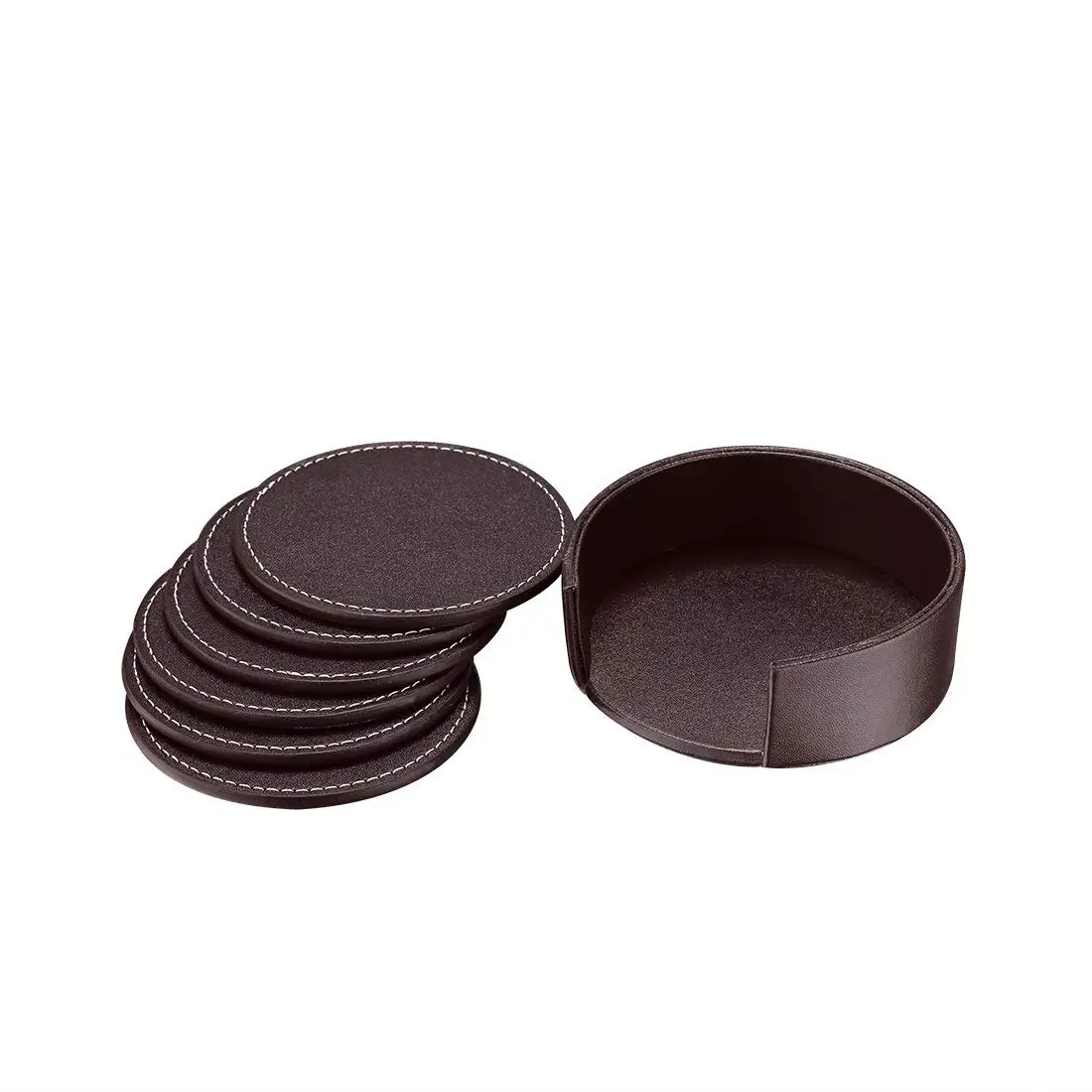 Coasters For Drinks Leather With Holder Set Of 6 Protect Furniture From Water Marks Scratch And Damage (Brown) | Дом и сад
