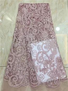 

Nigerian Lace Fabric 2018 High Quality African Tulle Lace Fabric With Sequins French Net Lace For Wedding Dress New X6