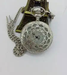Новые белые стали серебряный паутина полые современный часов часы хорошее качество FOB цепи карманные часы