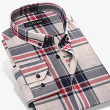 Роскошная мягкая мужская рубашка в клетку с длинным рукавом из хлопка, Повседневная приталенная рубашка на пуговицах с воротником