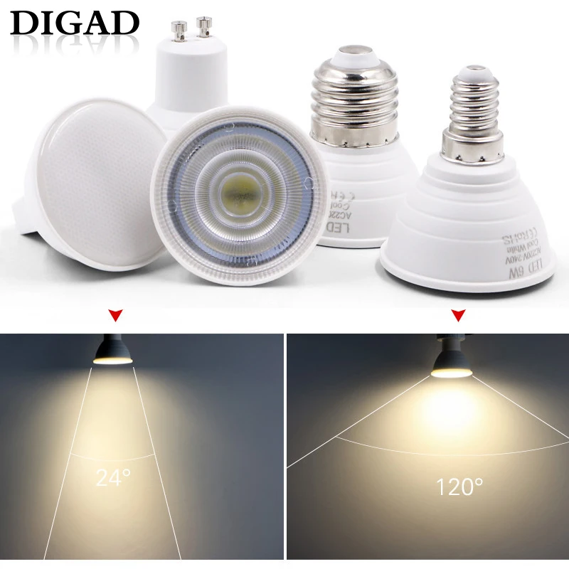 DIGAD E27 E14 MR16 GU5.3 GU10 Lampada LED Bombilla 6 W 220 V Bombillas LED de la lámpara del proyector de lámpara de la luz del punto bombilla led luces para el hogar