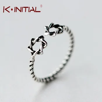 Kinitial New 925 Silver Star Ring Hollow Double Star of David Ring Star Symbol Sterling-silver-jewelry Twist Finger Rings Gift